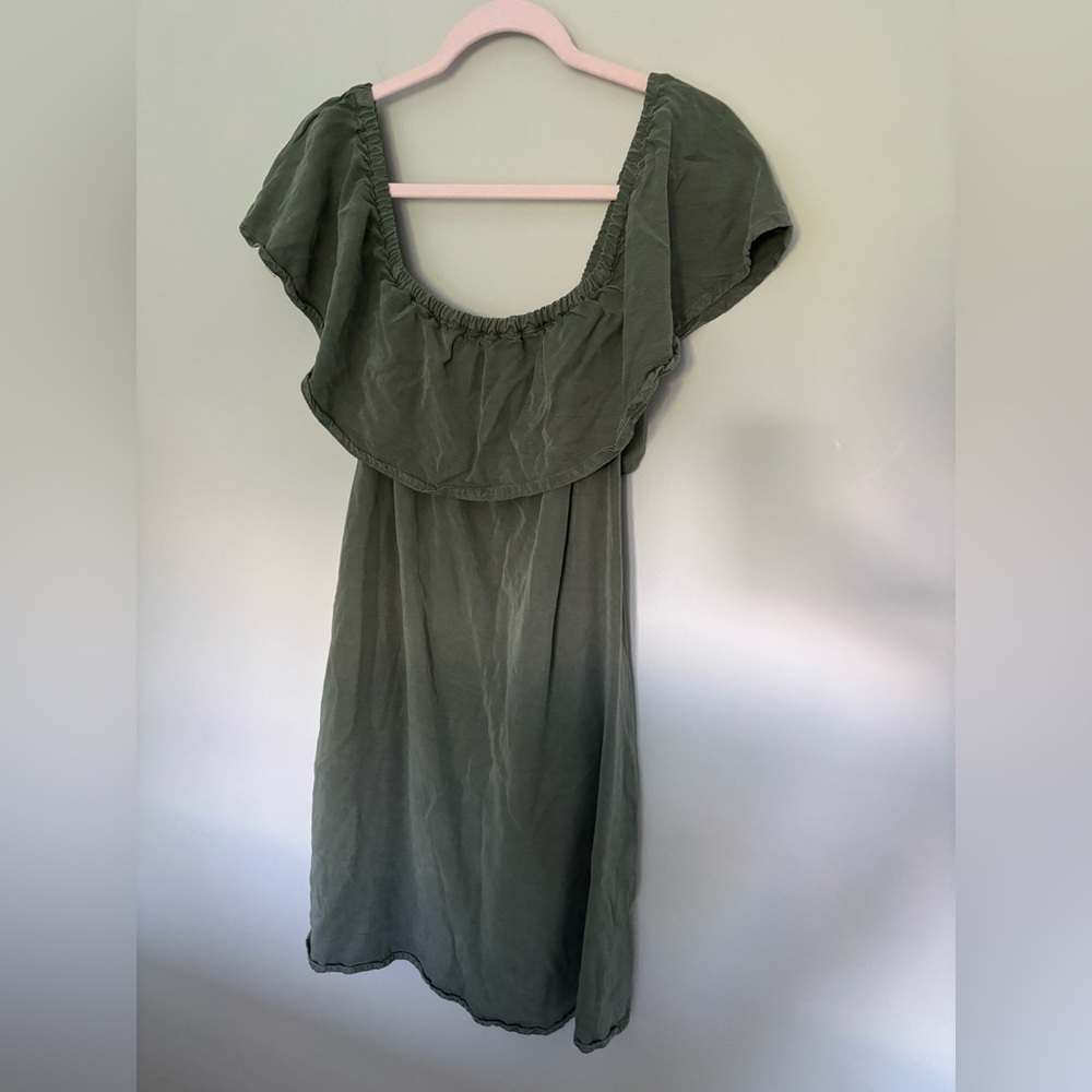 Topshop Army Green Sundress with Flutter Sleeves - Size 6